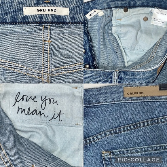 GRLFRND Milla Crystal Pearl Embellished Raw Hem Mini Denim Skirt Blue Solstice M - Picture 9 of 16